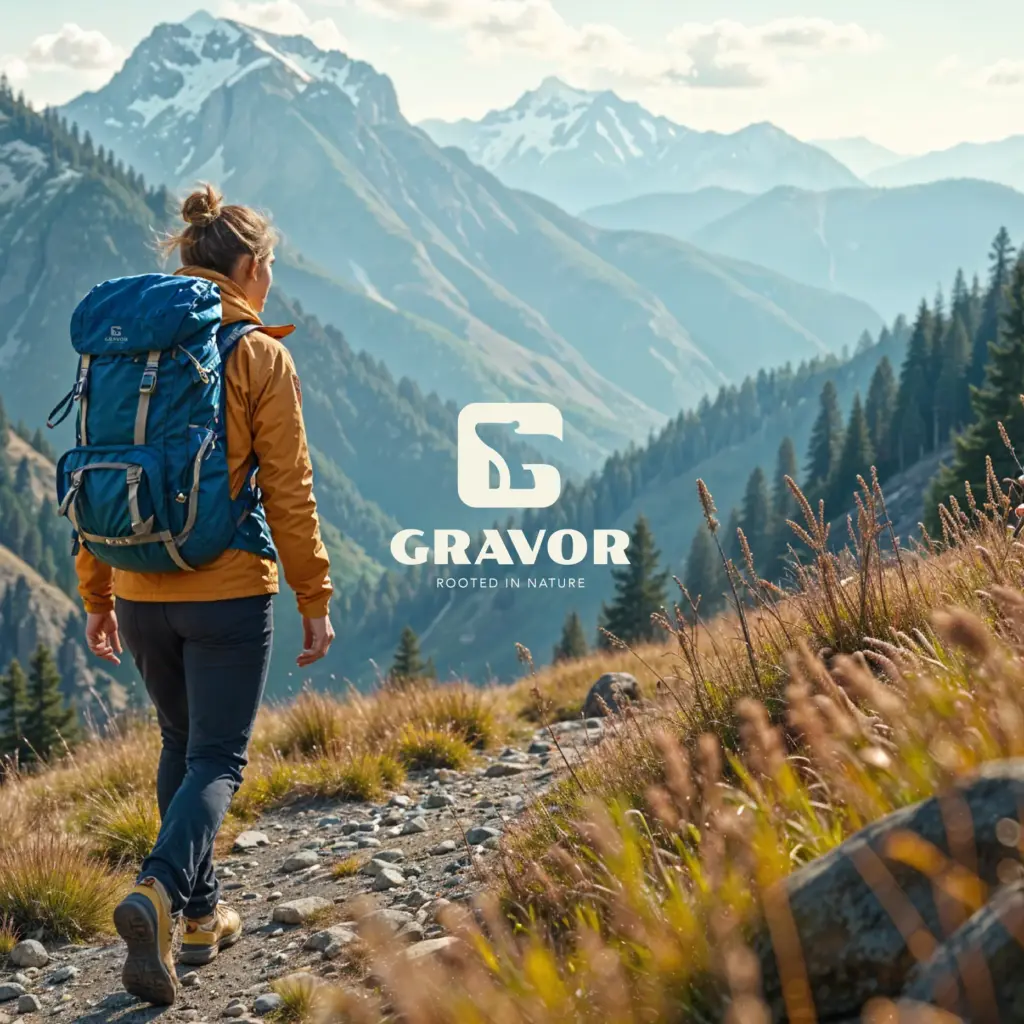 Branding en logo voor Gravor, een outdoor- en hikingmerk met focus op natuur, avontuur en duurzaamheid. Ontworpen door Studio Smaakt in Nijmegen.